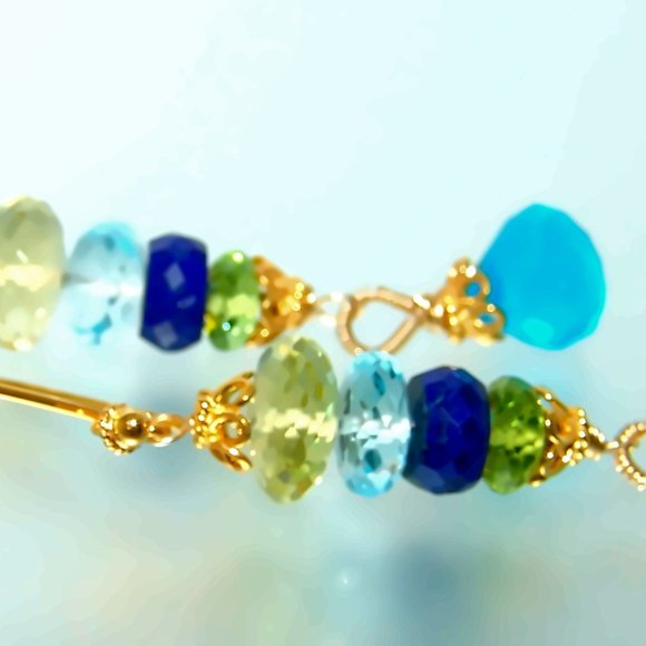 Apatite Lemon  Blue Topaz Lapis Lazuli Peridot Gemstone Sterling Earrings - Picture 6 of 7